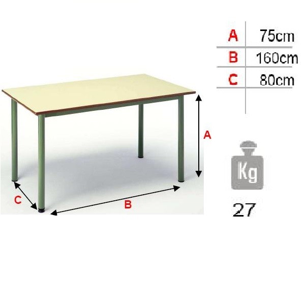 Mesa escolar de 200 x 80 cm. con tapa en DM laminado - Mobiliario escolar